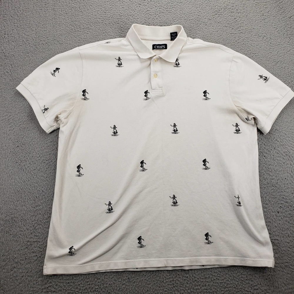 Chaps Shirt Mens XXL White Short Sleeve Hawaiian‎ Aloha Casual Preppy Polo